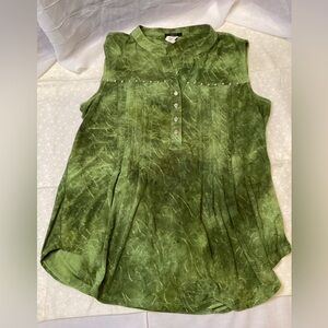 Elegant Green Shimmer Sleeveless Summer Blouse Tank Top VeraRose Size Large
